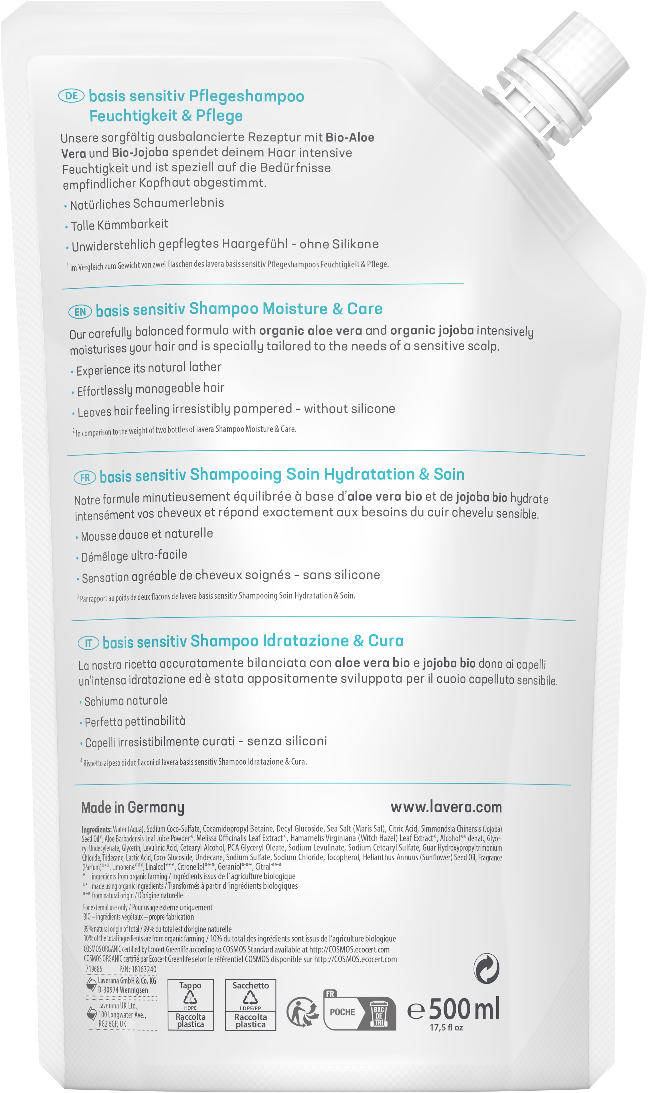 Nachfüllbeutel basis sensitive Pflegeshampoo Feuchtigkeit & Pflege