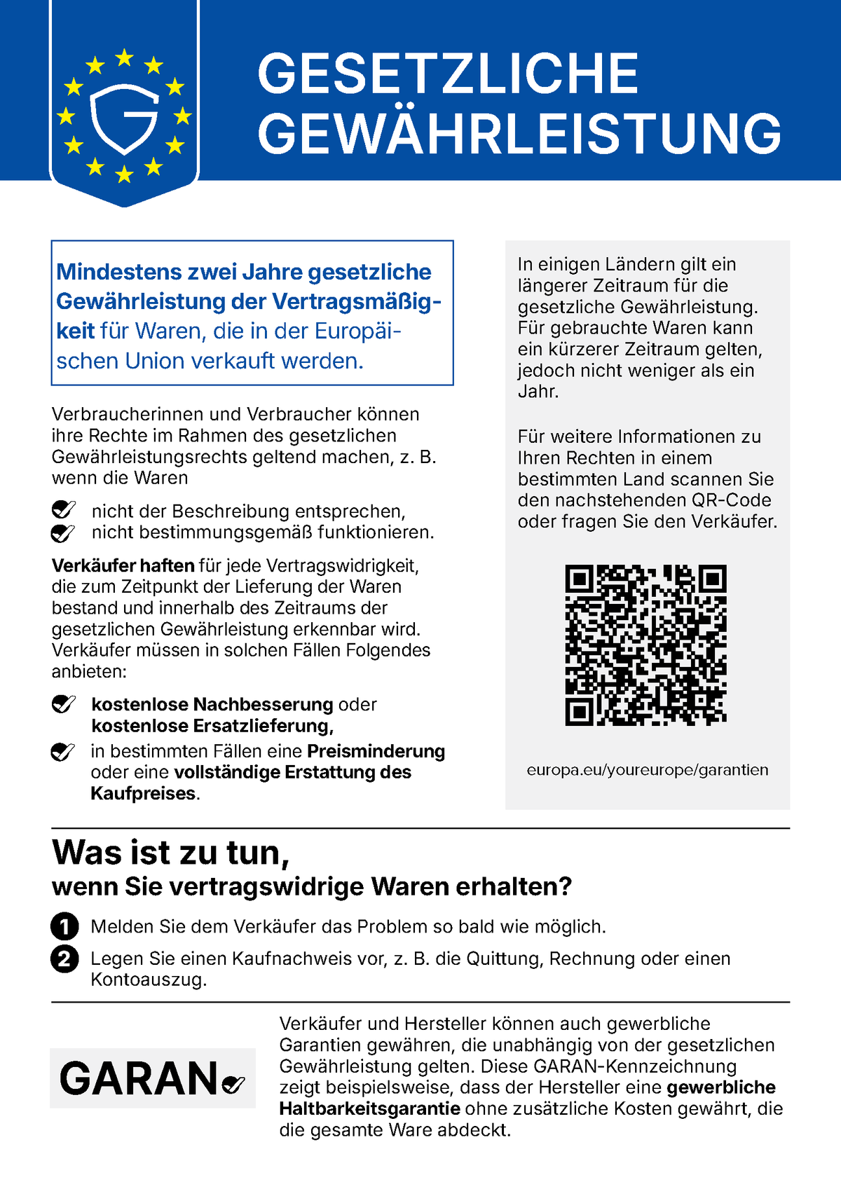 Gesetzlicher Gewährleistungshinweis auf Deutsch