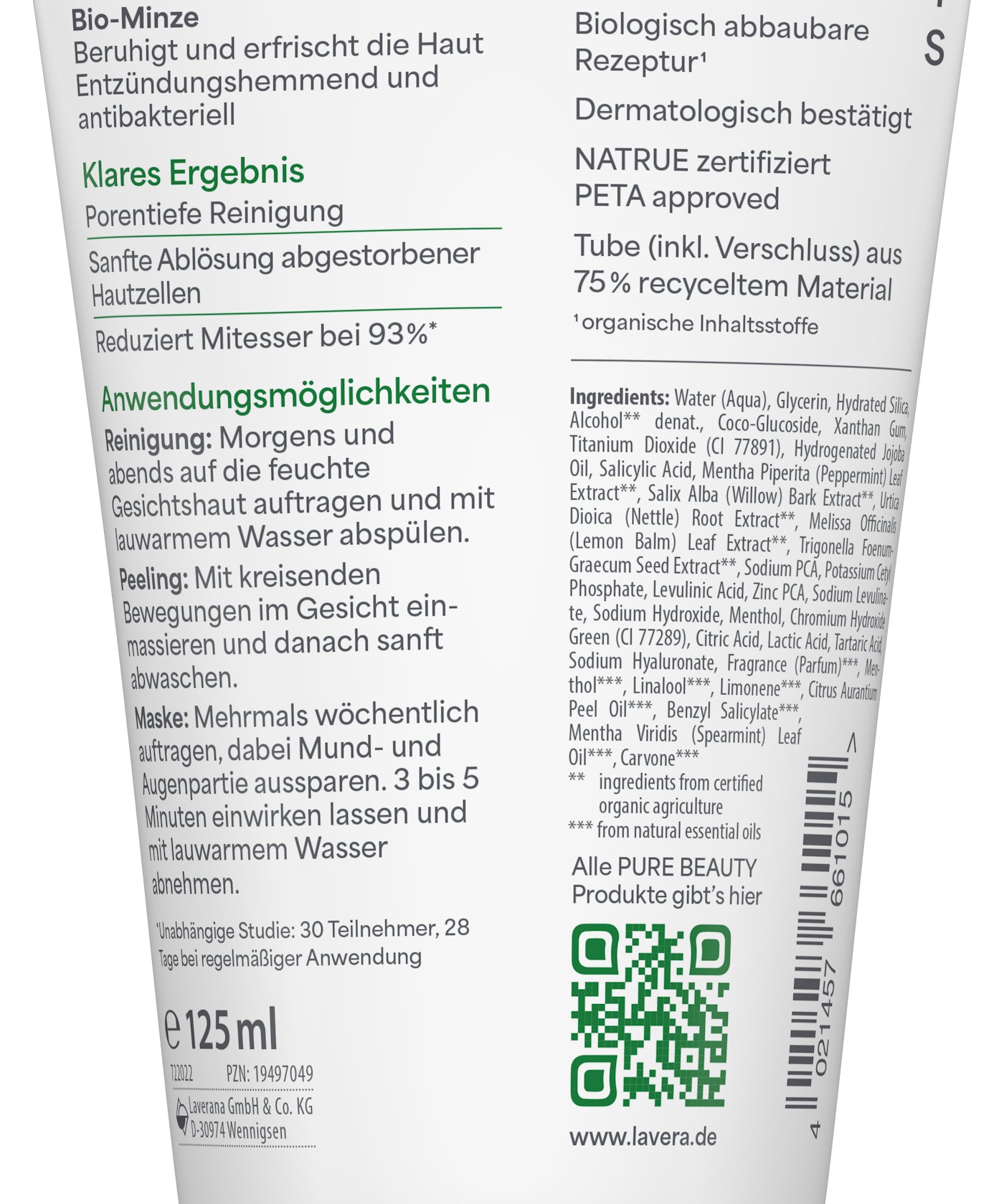 lavera Pure Beauty 3in1 Reinigung Peeling Maske