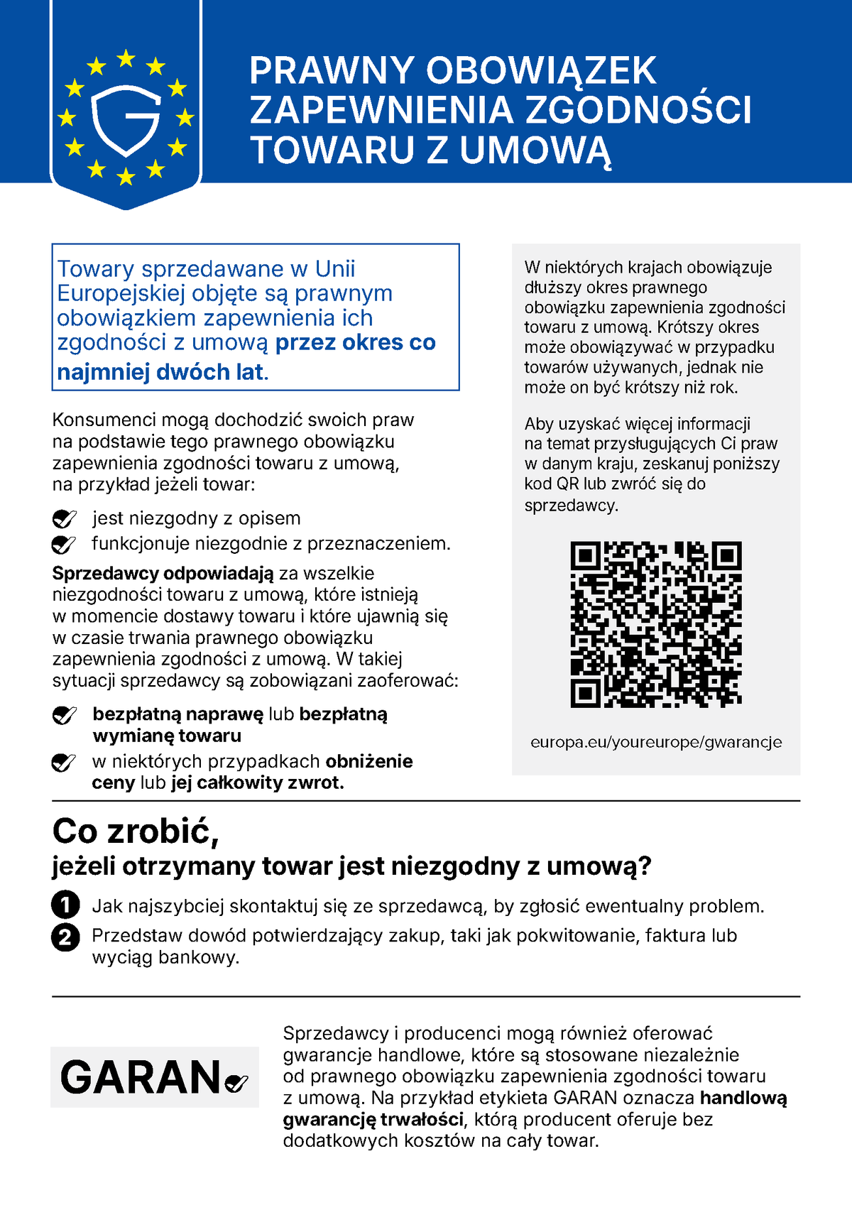 Informacja o gwarancji prawnej w języku polskim