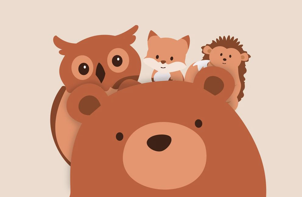 lavera Babyclub Tiere, der Bär, die Eule, der Fuchs und der Igel