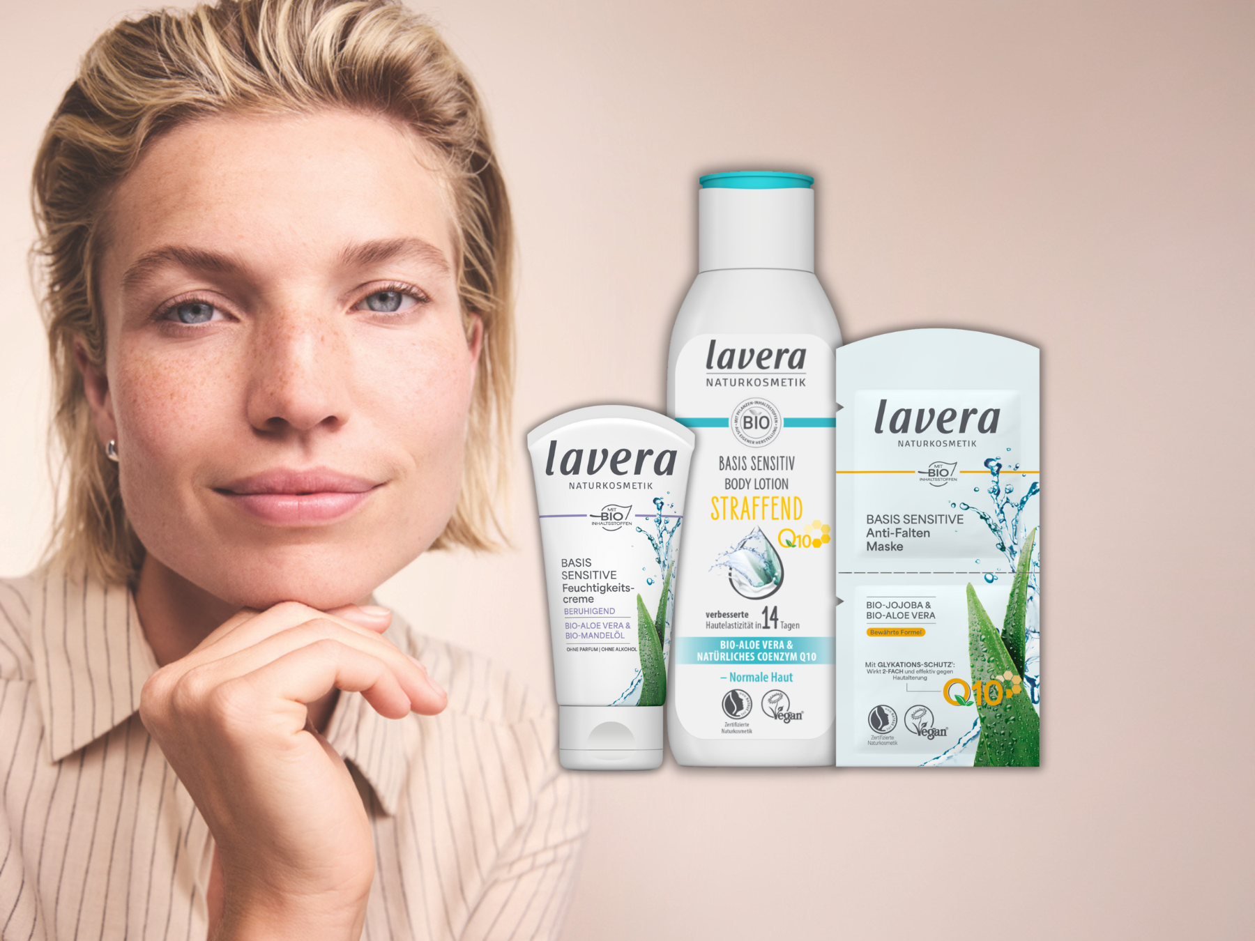 Frau mit dem Care Set aus den lavera Wilkommens-Aktionen