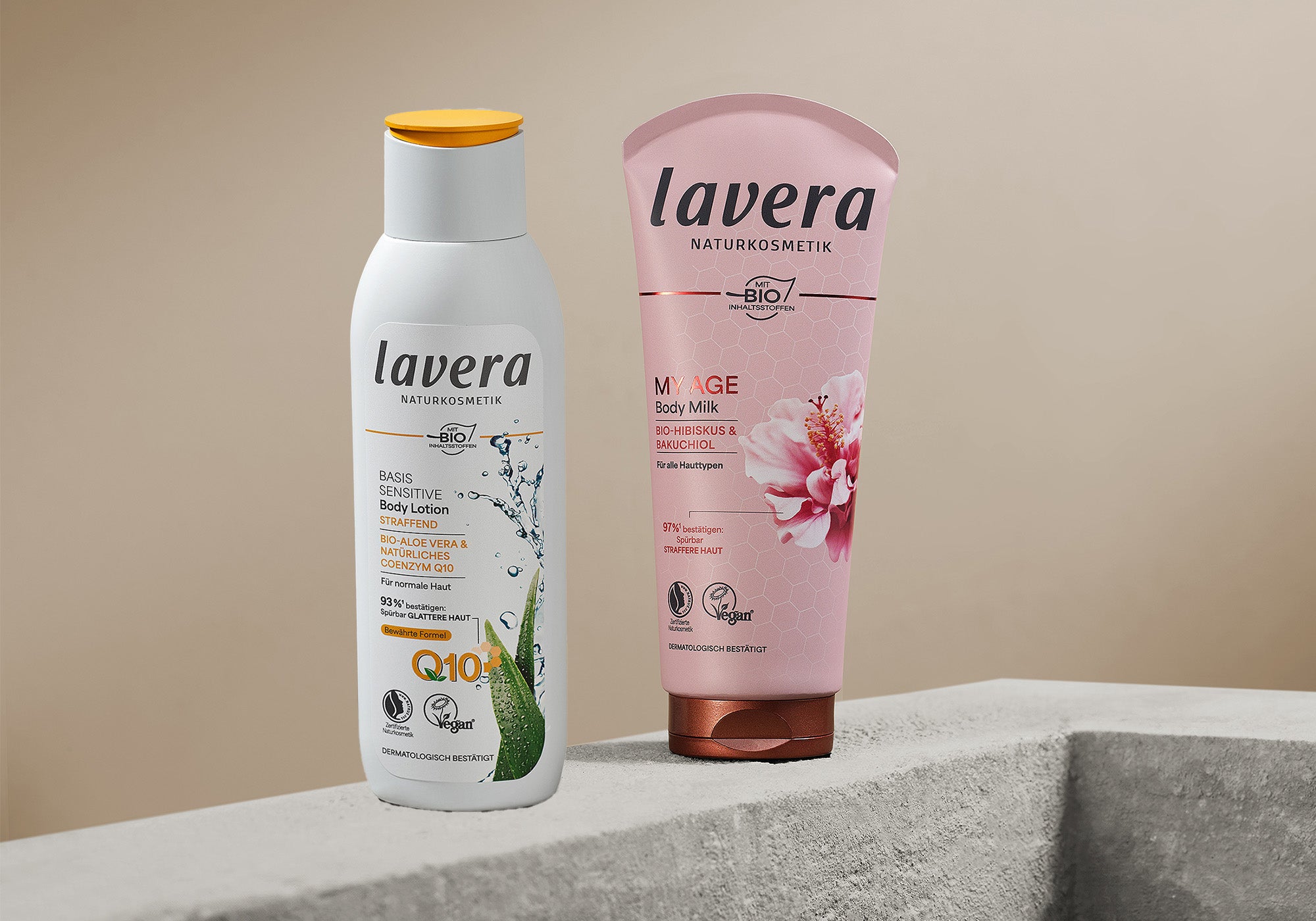 Basis Sensitive und My Age Body Milk nebeneinander