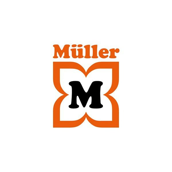 Logo Müller z pomarańczowym symbolem M